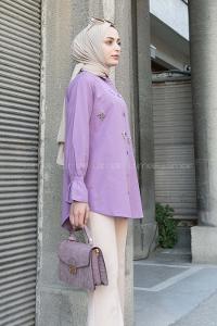 Lilac Shirt Collar Long Arm Poplin Fabric Unprinted Shirt