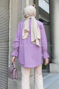 Lilac Shirt Collar Long Arm Poplin Fabric Unprinted Shirt