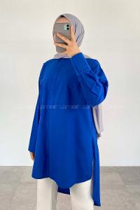 Indigo Shirt Collar Long Arm Cotton Fabric Unprinted Shirt