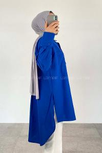 Indigo Shirt Collar Long Arm Cotton Fabric Unprinted Shirt