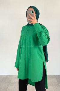 Green Shirt Collar Long Arm Cotton Fabric Unprinted Shirt