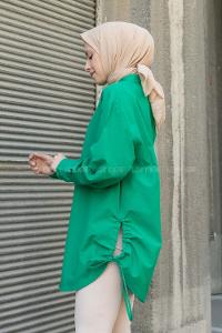 Green Shirt Collar Long Arm Linen Unprinted Shirt