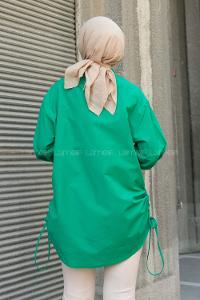 Green Shirt Collar Long Arm Linen Unprinted Shirt
