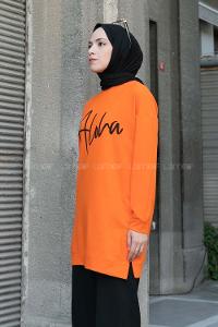 Orange Crew Neck Long Arm Printed Sweatshirt