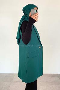 Emerald Green Turtle Neck Zero Arm Without Accessories Cotton Fabric Unprinted Vest