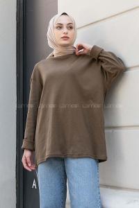 Soft Brown Crew Neck Long Arm Unprinted Sweatshirt