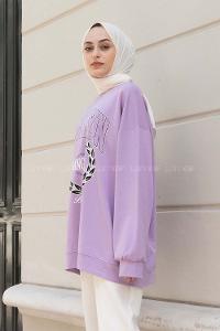 Lilac Crew Neck Long Arm Printed Sweatshirt