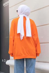 Orange Crew Neck Long Arm Printed Sweatshirt
