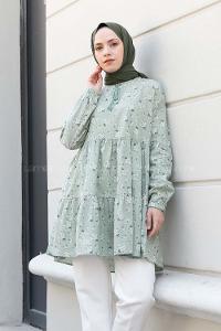 Mint Green Crew Neck Cotton Printed Tunic