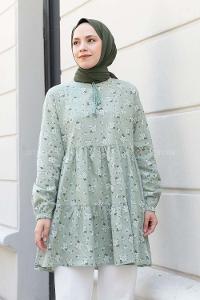 Mint Green Crew Neck Cotton Printed Tunic