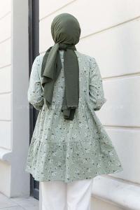 Mint Green Crew Neck Cotton Printed Tunic