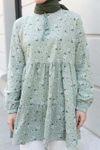 Mint Green Crew Neck Cotton Printed Tunic