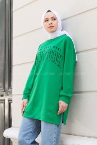 Green Crew Neck Long Arm Printed Sweatshirt