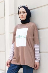 Brown Crew Neck Half Arm Arm Cotton Unprinted T-shirt