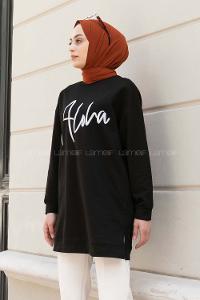 Black Crew Neck Long Arm Printed Sweatshirt