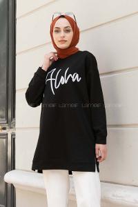 Black Crew Neck Long Arm Printed Sweatshirt
