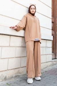 Brown With Milk Medium Crew Neck Long Arm Without Accessories Cotton Flared Trousers Comfortable Suit