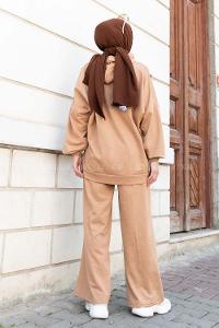 Brown With Milk Medium Crew Neck Long Arm Without Accessories Cotton Flared Trousers Comfortable Suit