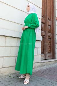 Green Medium Crew Neck Cotton Fabric Unprinted Dresess