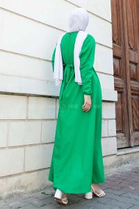 Green Medium Crew Neck Cotton Fabric Unprinted Dresess