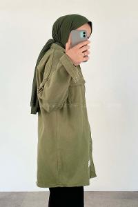 Modalamelif Önü Çıtçıt  Düğmeli Armalı Kot Ceket Haki