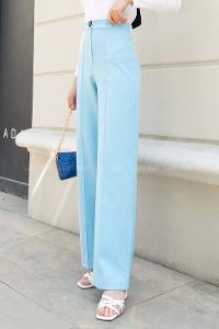 Light Blue Cotton Fabric High Waist Comfortable Pants