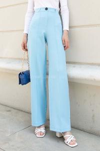Light Blue Cotton Fabric High Waist Comfortable Pants