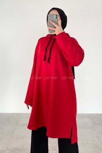 Lamelif Düz Tesettür Model Spor Tunik Kırmızı