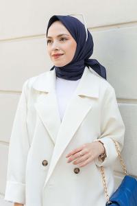 Midnight Blue Wool Printed Scarf