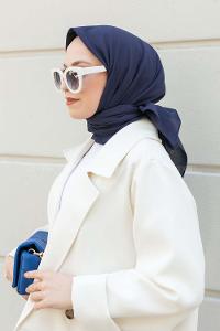 Midnight Blue Wool Printed Scarf