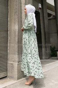 Pistachio Green Crew Neck Cotton Printed Dresess