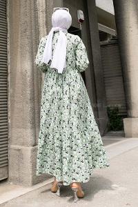 Pistachio Green Crew Neck Cotton Printed Dresess