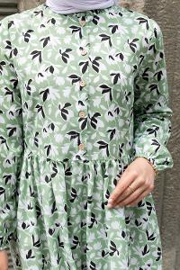 Pistachio Green Crew Neck Cotton Printed Dresess