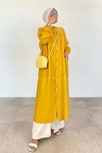 Yellow Shirt Collar Linen Unprinted Dresess