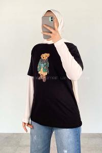 Black-green Crew Neck Short Arm Cotton Printed T-shirt