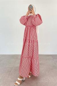 Red Crew Neck Acrylic Unprinted Dresess