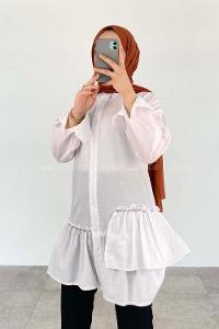 White Shirt Collar Long Arm Cotton Unprinted Shirt