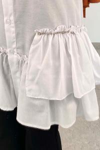 White Shirt Collar Long Arm Cotton Unprinted Shirt