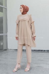 Brown With Milk Medium Crew Neck Long Arm Without Accessories Cotton Fabric Regular Trousers Comfortable Suit