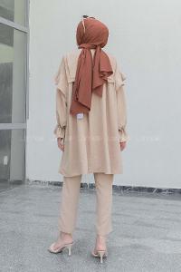 Brown With Milk Medium Crew Neck Long Arm Without Accessories Cotton Fabric Regular Trousers Comfortable Suit
