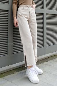Beige Denim High Waist Denim Comfortable Pants
