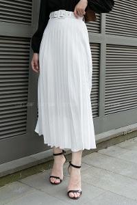 White Viscose Fabric Unprinted Pleated Skirt
