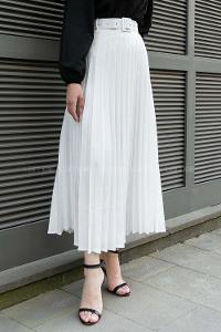 White Viscose Fabric Unprinted Pleated Skirt