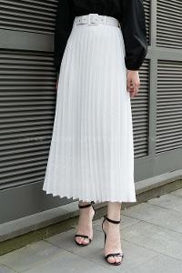 White Viscose Fabric Unprinted Pleated Skirt