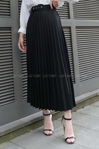 Black Viscose Fabric Unprinted Pleated Skirt