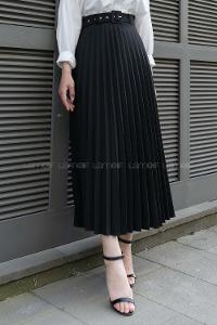 Black Viscose Fabric Unprinted Pleated Skirt