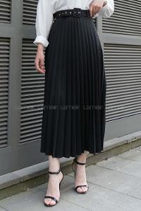Black Viscose Fabric Unprinted Pleated Skirt
