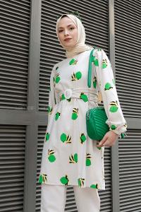 Modalamelif Limon Baskılı Balon Kol Takım Yeşil