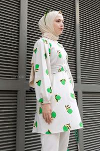 Modalamelif Limon Baskılı Balon Kol Takım Yeşil