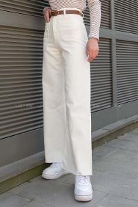 Ecru Denim High Waist Denim Pants